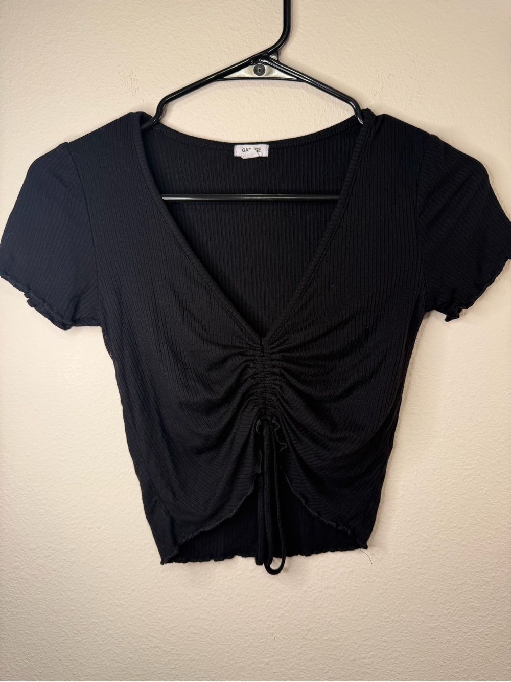 Garage Black Ruched V-Neck Crop Top